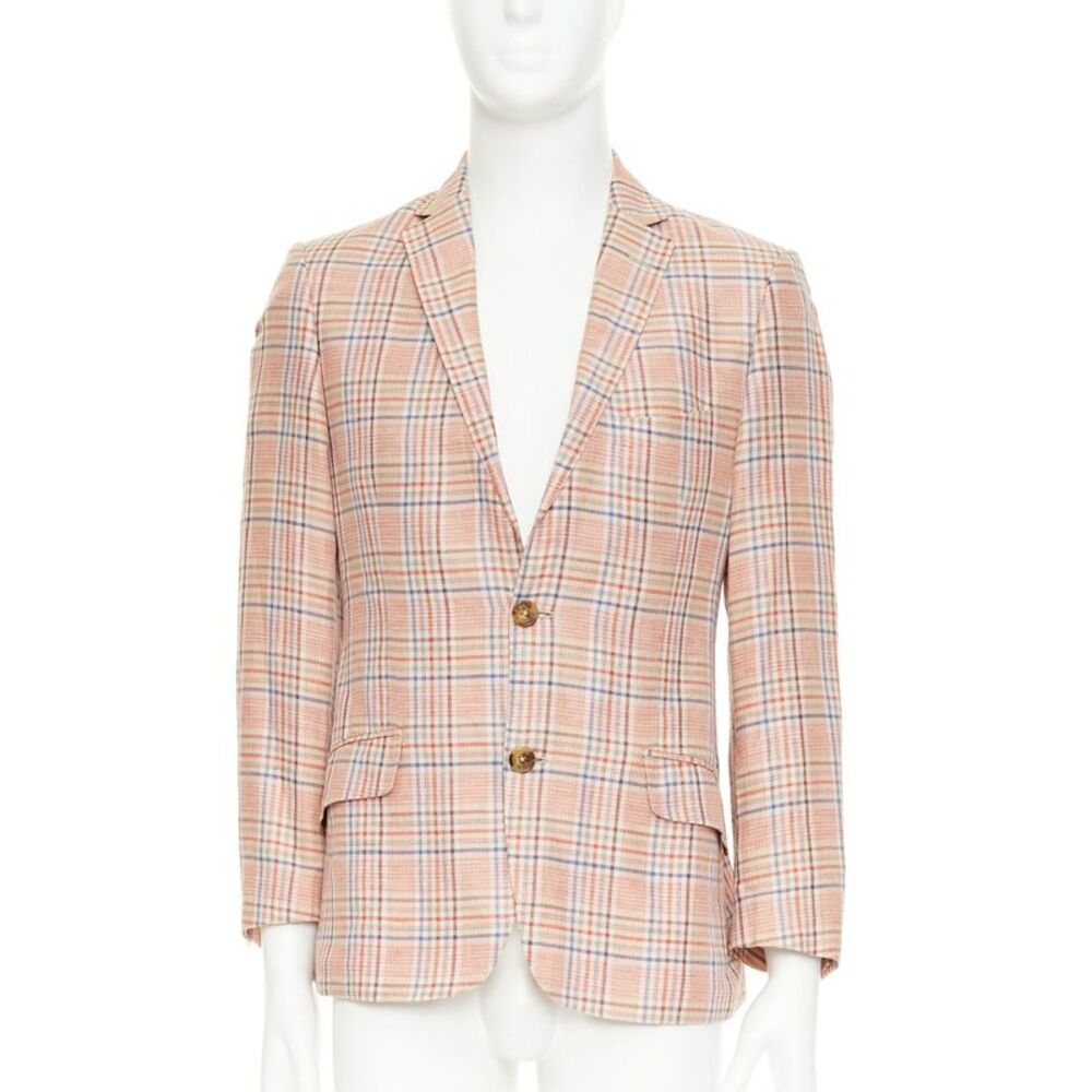 Etro Superleggera pink blue checkered linen cotton blazer